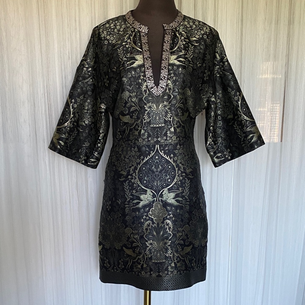 REDUCED!Etro Elegant Black and Gold Jacquard Mythology prints Mini Dress